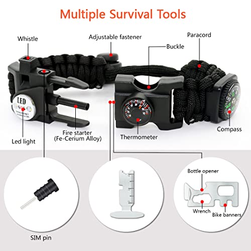 20-in-1 Paracord Survival Bracelet with LED Light