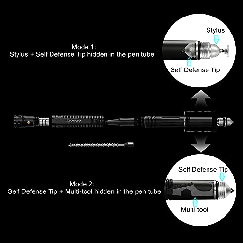 The Most Loaded 7-in-1 Tactical Pen: Solves Others Weaknesses, Self Defense Tip + Flashlight + Ballpoint + Stylus + Bottle Opener + Screw Driver + Hexagonal Wrench, 5 Inks + 9 Batteries + Gift Box