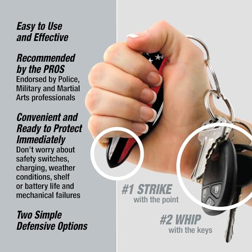 MUNIO Original Self Defense Keychain Kit - Self Protection Personal Safety Essentials, Portable Defense Kubotan, Legal for Airplane Carry - TSA Approved - Made in USA (Thin Red Line)