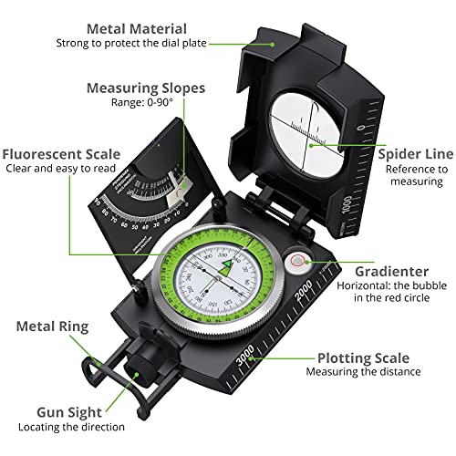 Waterproof Metal Hiking Compass with Carry Bag