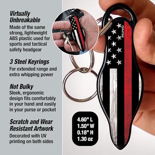 MUNIO Original Self Defense Keychain Kit - Self Protection Personal Safety Essentials, Portable Defense Kubotan, Legal for Airplane Carry - TSA Approved - Made in USA (Thin Red Line)