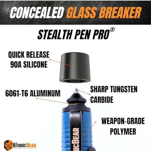 The Atomic Bear Stealth Pen Pro Tactical Pen for Self Defense - Enhanced Writing Survival Pen with Glass Breaker to Escape & Defend - Bonus Training to Protecting Yourself - Great Gift for Men - Navy