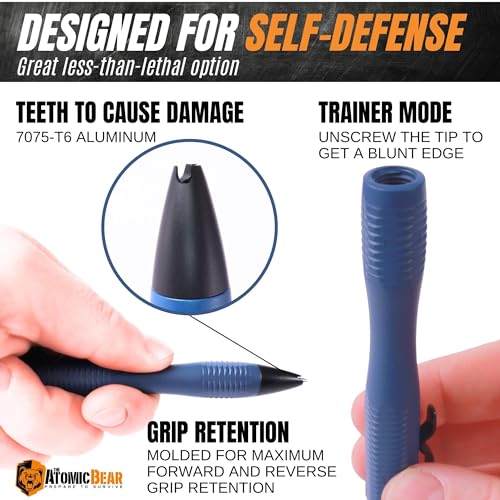 The Atomic Bear Stealth Pen Pro Tactical Pen for Self Defense - Enhanced Writing Survival Pen with Glass Breaker to Escape & Defend - Bonus Training to Protecting Yourself - Great Gift for Men - Navy