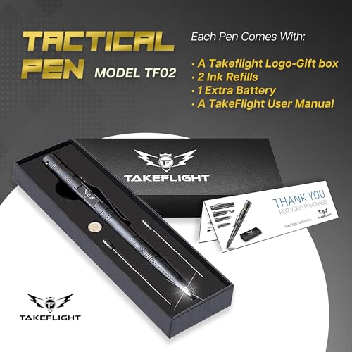 Tactical Pen - Self Defense Pen with Flashlight - Tactical Flashlight Multi Tool Survival Pen + Glass Breaker + Bottle Opener in Gift Box for Men & Women