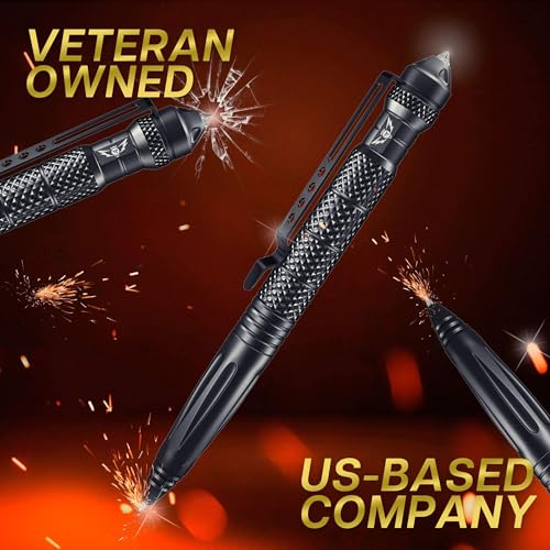 TF TAKEFLIGHT Tactical Pen Multitool – Gifts For Men Dad - Diamond Thread Grip, Strong Rugged Aluminum EDC Survival Gear, Pocket Military Writing Glass Breaker, Pen Collection - Black Card