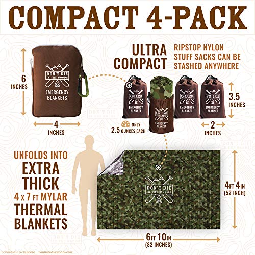 Toughest Thermal Mylar Emergency Blankets - 4-Pack