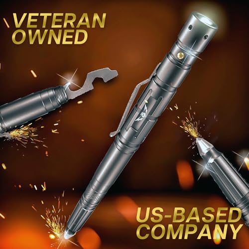 Tactical Pen - Self Defense Pen with Flashlight - Tactical Flashlight Multi Tool Survival Pen + Glass Breaker + Bottle Opener in Gift Box for Men & Women