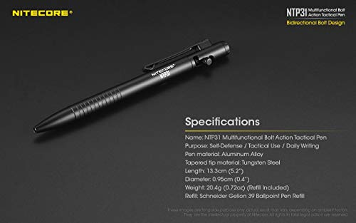 Nitecore NTP31 Aluminum Multifunctional Bolt Action Design Tactical Pen