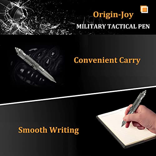 Origin-Joy 2 Pack Tungsten Steel Military Tactical Pen Set, Multifunctional EDC Self Defense Pen With 8 Ballpoint Refills (Black & Gray)
