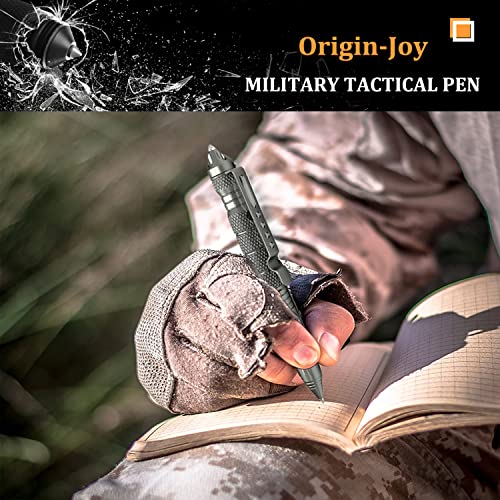 Origin-Joy 2 Pack Tungsten Steel Military Tactical Pen Set, Multifunctional EDC Self Defense Pen With 8 Ballpoint Refills (Black & Gray)