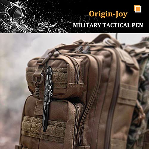 Origin-Joy 2 Pack Tungsten Steel Military Tactical Pen Set, Multifunctional EDC Self Defense Pen With 8 Ballpoint Refills (Black & Gray)