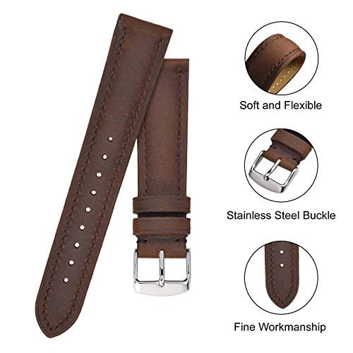 BISONSTRAP Vintage 18mm Leather Watch Band, Brown