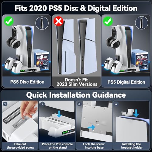 PS5 Stand with Cooling, Charging, 12 Slots & Holder