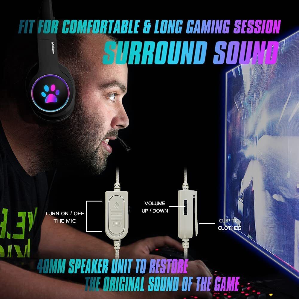 LED Gaming Headset with Cat Ears - PS4/PS5