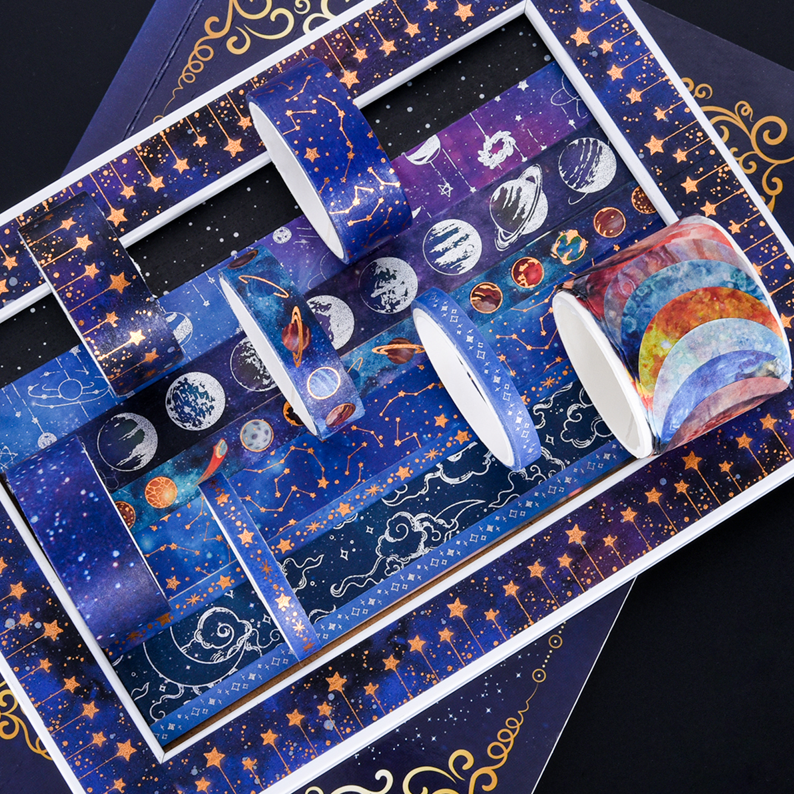 Starry blue washi tape set with gold foil