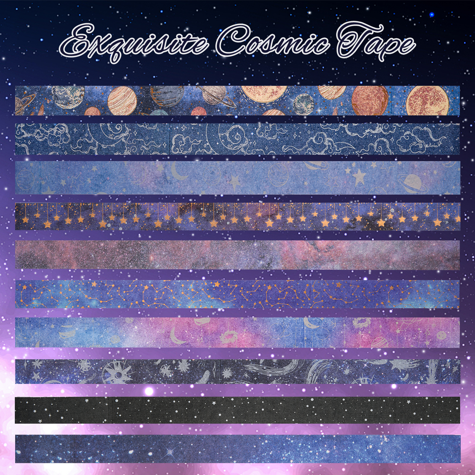 Starry blue washi tape set with gold foil