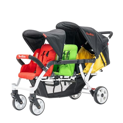 Familidoo H3E Triplet Stroller - Reclining Seats, Safety Harness