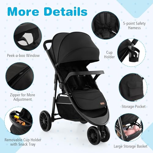 BABY JOY Jogging Stroller Travel System Lightweight Black