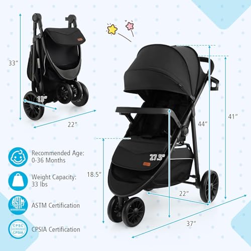 BABY JOY Jogging Stroller Travel System Lightweight Black