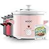KOOC Small Slow Cooker, 2-Quart, Free Liners Included for Easy Clean-up, Upgraded Ceramic pot, Adjustable Temp, Nutrient Loss Reduction, Stainless Steel, Pink, Round