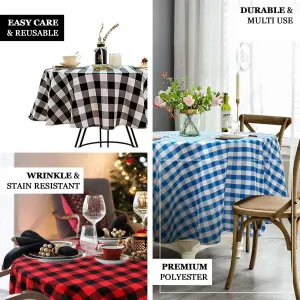 Blue & White Checker Polyester 108-Inch Round Tablecloth