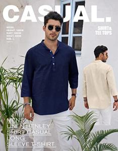 Men’s 3/4 Sleeve Lightweight Cotton-Linen Henley