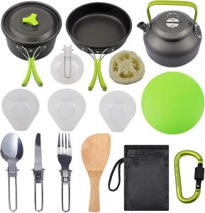 Portable Camping Cookware Mess Kit with 16 Pieces
