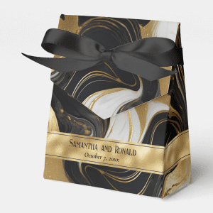 Elegant Faux Gold, Black White Marble Favor Boxes