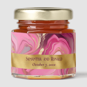 Elegant Faux Gold and Pink Marbled Wedding Honey Jar Favors