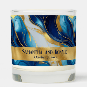 Elegant Faux Gold, Blue and White Marbled Wedding Scented Candle