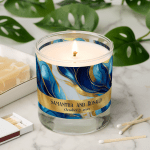 Elegant Faux Gold, Blue and White Marbled Wedding Scented Candle