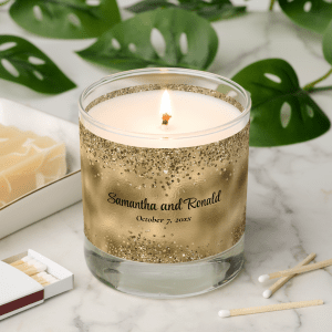 Elegant Faux Gold Glitter and Foil Wedding Scented Candle