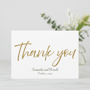 White & Faux Gold Minimalist Wedding Thank You Card