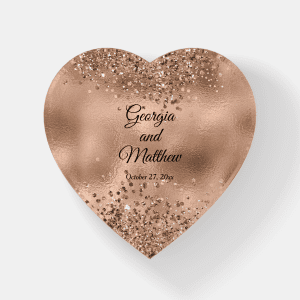 Rose Gold and Glitter Wedding Paperweight
