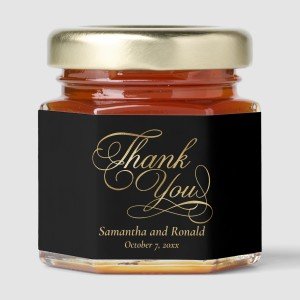 Black & Gold Foil Thank You Calligraphy Wedding Honey Jar Favors