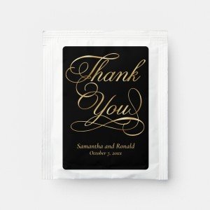 Black & Gold Foil Thank You Calligraphy Wedding Tea Bag Drink Mix