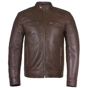 Charlie London Men's Brown Leather Cafe Racer Jacket