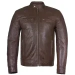 Charlie London Men's Brown Leather Cafe Racer Jacket