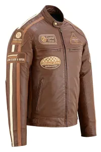 Mens British Motorcycle Brown Wax Leather Jacket  