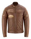 Mens British Motorcycle Brown Wax Leather Jacket  