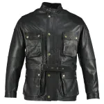 Men's Premium Black Benjamin Button Long Leather Jacket