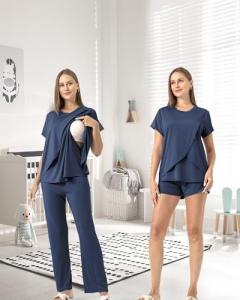 Navy Postpartum Nursing Pajamas Set for Women