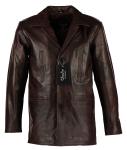 Men’s Vintage Brown Long Winter Leather Jacket – Genuine Cowhide Trench Coat for Men
