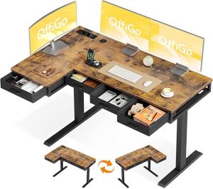 Escritorio Elevable Eléctrico Esquinero en L OffiGo 140×80 cm