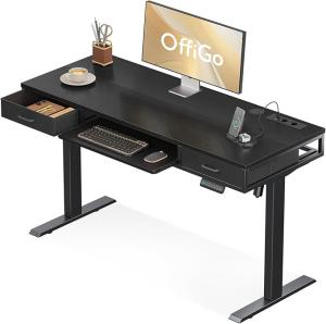 Escritorio Elevable Eléctrico OffiGo 120×54 cm Negro con Bandeja para Teclado