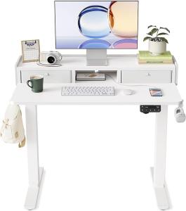 Escritorio Elevable Eléctrico YIHAYO 100×60 cm Blanco con Soporte para Monitor