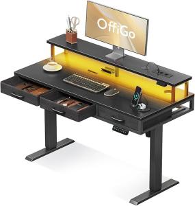 Escritorio Elevable Eléctrico OffiGo 120×54 cm Negro con 3 Cajones Premium