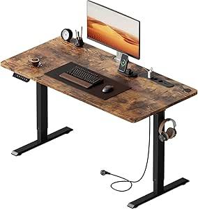 Escritorio Elevable Eléctrico HLFURNIEU 120x60 cm con 3 Enchufes