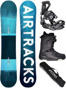 Pack de snowboard AIRTRACKS Blue Drifter Wide Hybrid Rocker (Hombre) | Tabla all-mountain + fijaciones Master FASTEC™ + botas Strong ATOP + bolsa