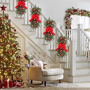Prelit Christmas Wreath Stairway Garland with Lights